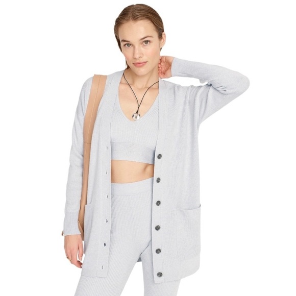 J. Crew Cardigan Ribbed Long Button Long Sleeves Casual Classic Preppy Gray Med - Picture 1 of 13